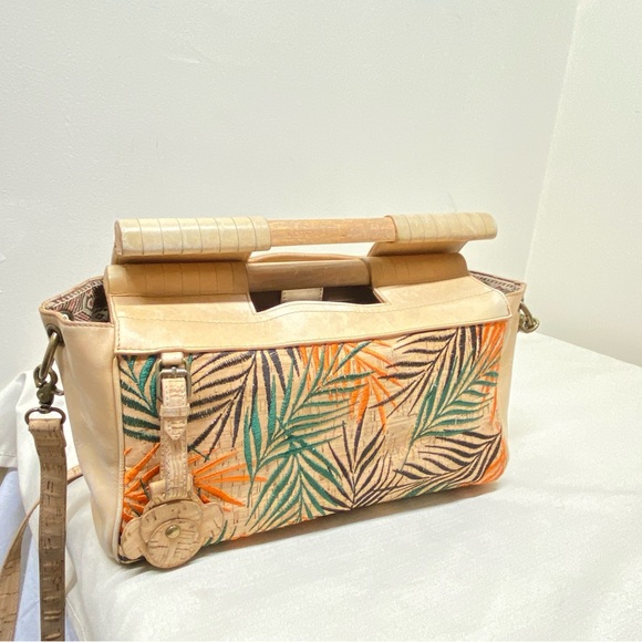 naughty monkey Handbags - Naughty Monkey Tropical Patterned Leather Tan and Green Women's Bag